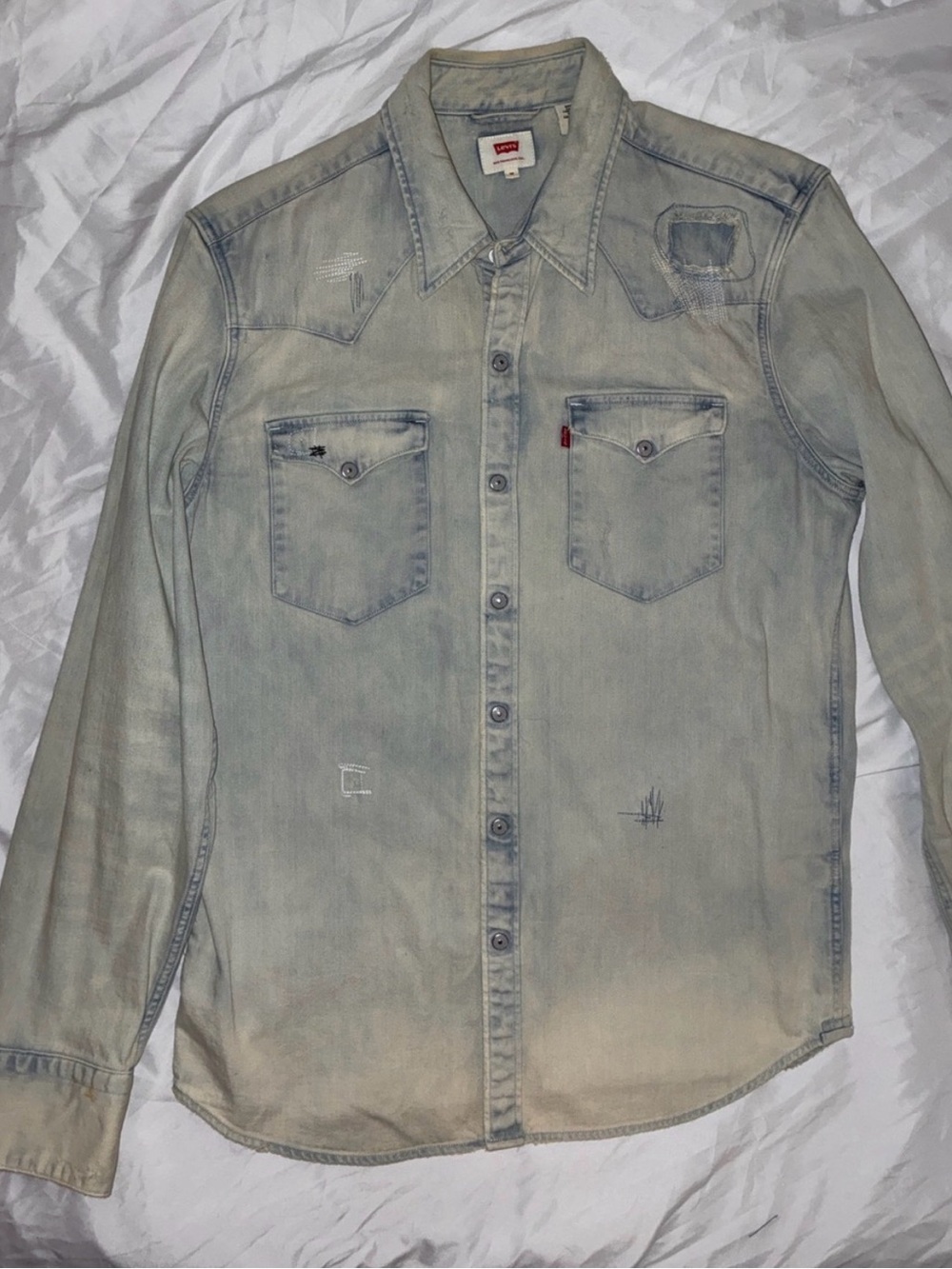 Levi's Pale Blue Distressed Denim Western Shirt